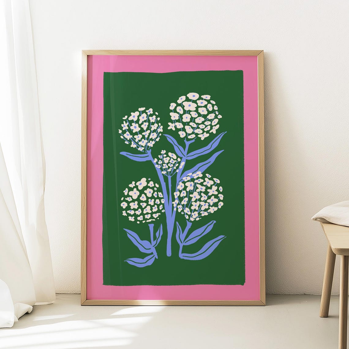 Bold Botanical Hydrangea Modern Maximalist Floral Illustration Poster