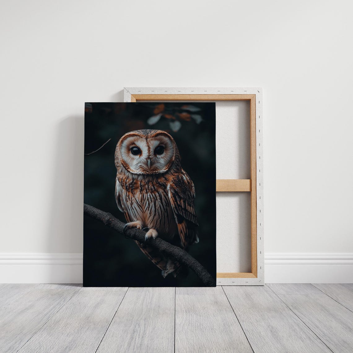 Tawny Owl Close-Up Portrait Dark Forest Wildlife Wall Art Print - Image 4