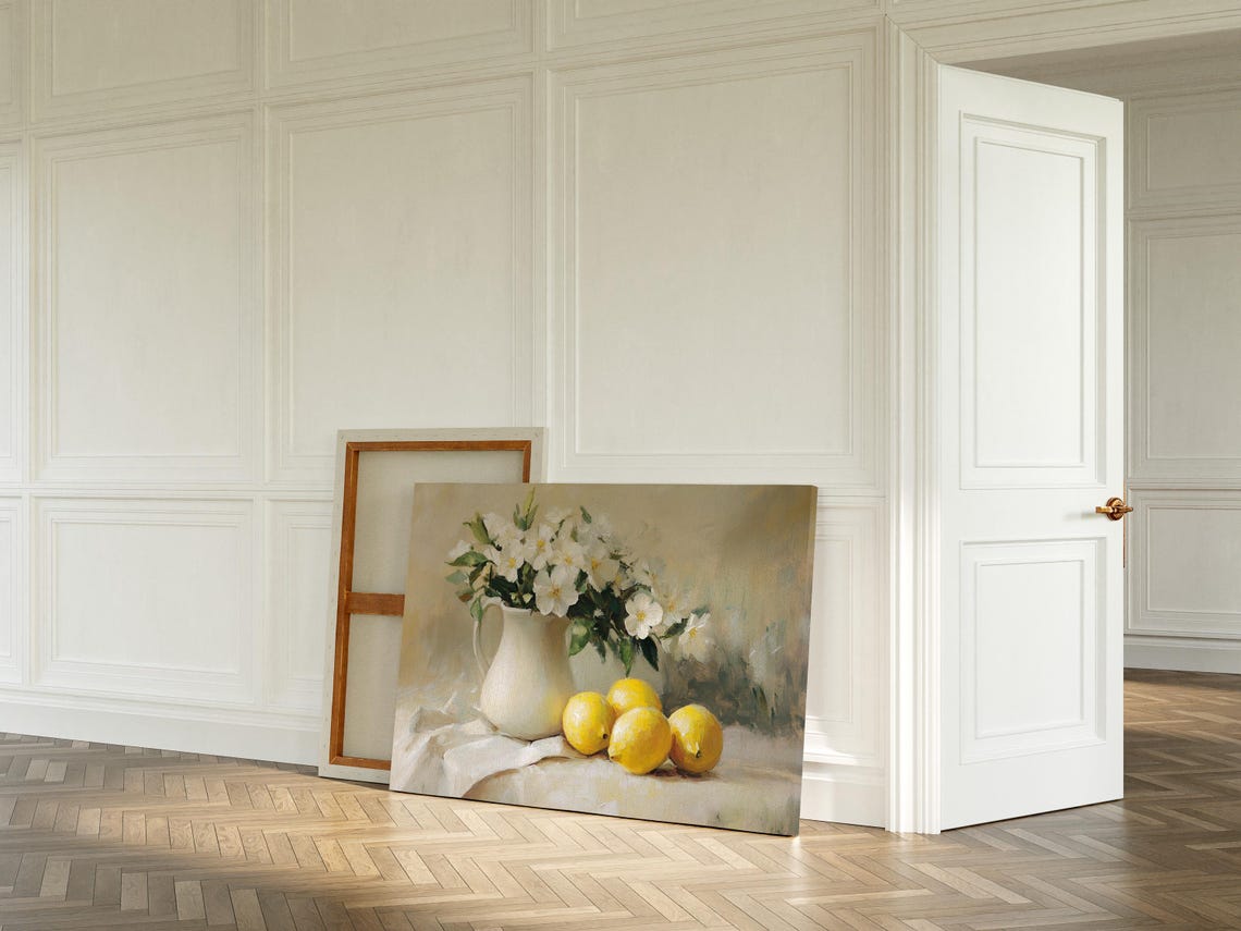 Vintage Still Life White Vase Blossoms Lemons Classic Kitchen Poster - Image 5