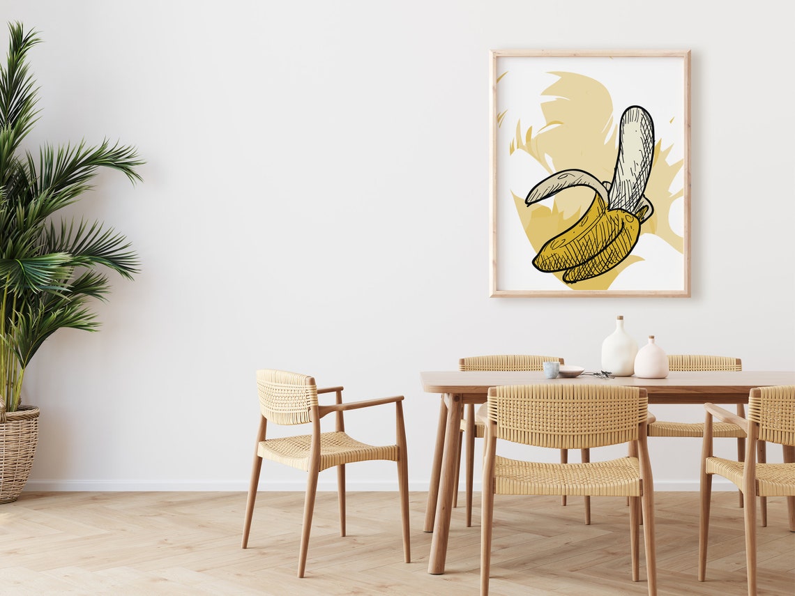 Banana Peel Retro Sketch Kitchen Wall Art Boho Yellow Fruit Poster - Image 2