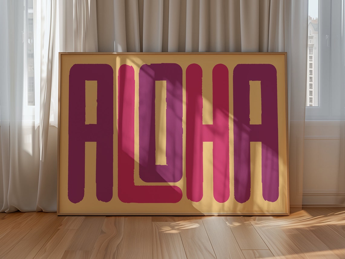 Aloha Bold Magenta Typography Mustard Yellow Hawaiian Art Poster