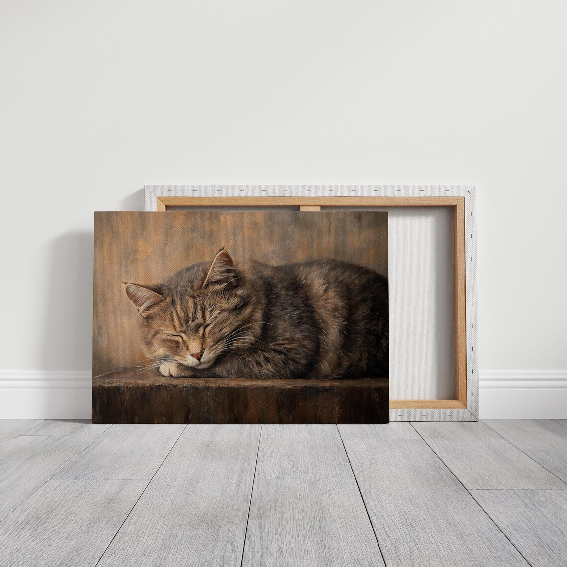 Sleeping Cat Painting, Rustic Pet Decor - Image 2