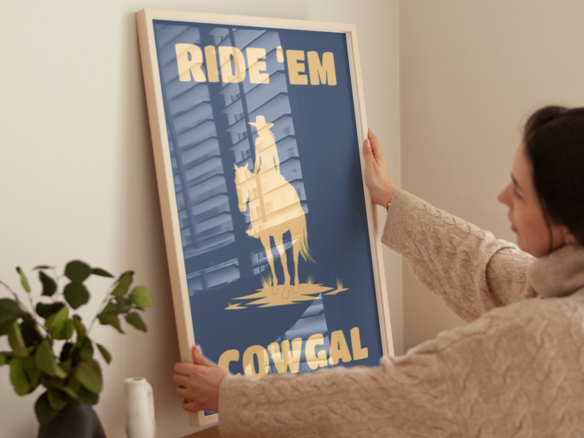 Ride Em Cowgal Horse Silhouette Navy Retro Western Rodeo Art Poster - Image 3