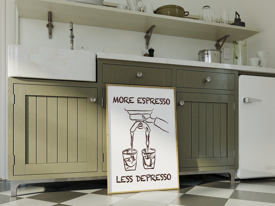 More Espresso Less Depresso Funny Coffee Quote Kitchen Bar Poster - Image 2