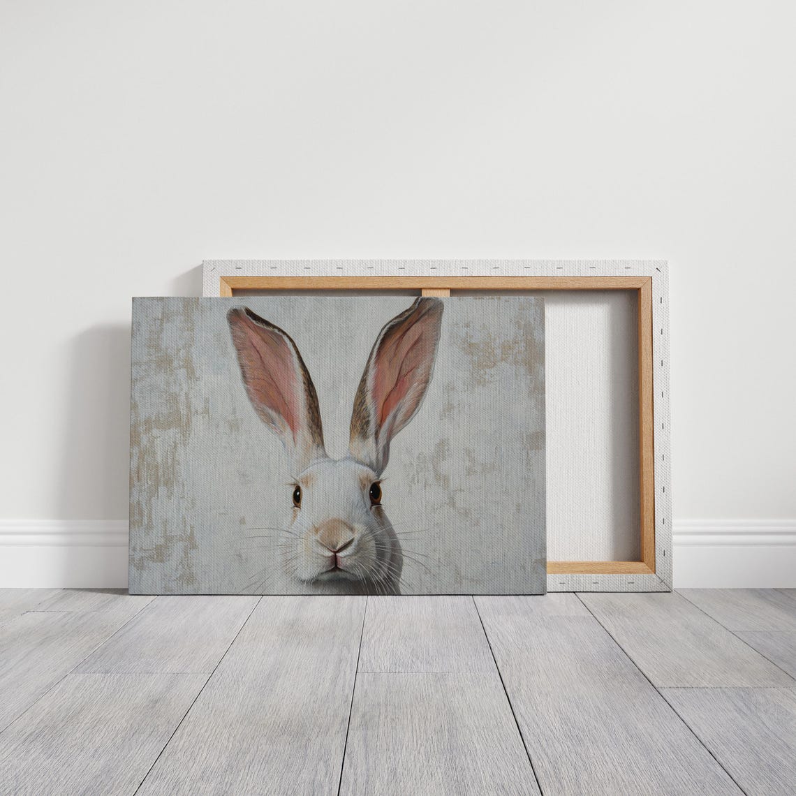 White Rabbit Front Portrait Soft Neutral Minimalist Farmhouse Print - Image 2