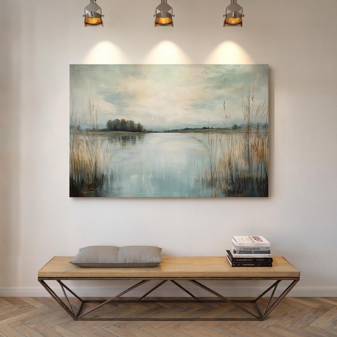 Serene Lake Landscape - Minimalist Water Reflection - Image 3