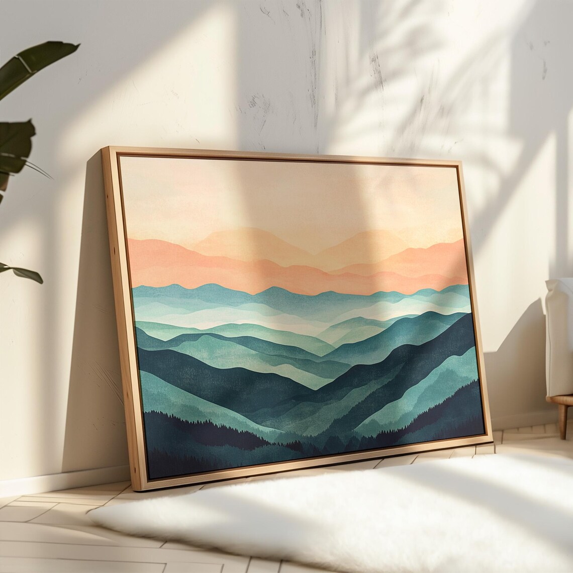 Minimalist Mountain Sunset Art Print, Abstract Landscape
