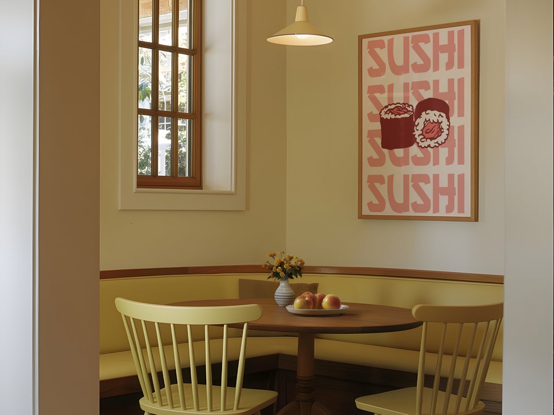 Tuna Maki Sushi Rolls Retro Pink Typography Minimal Kitchen Wall Art - Image 2