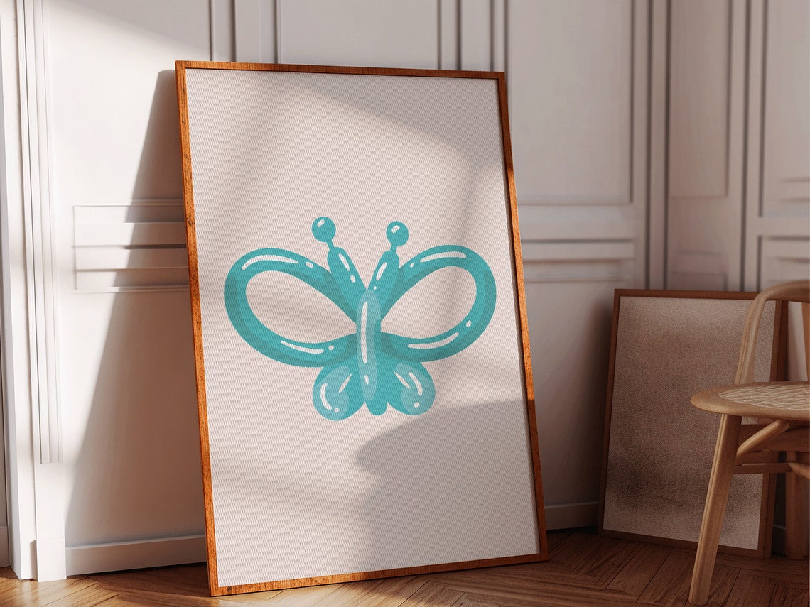 Teal Balloon Animal Butterfly Minimalist Boho Style Modern Wall Art - Image 4