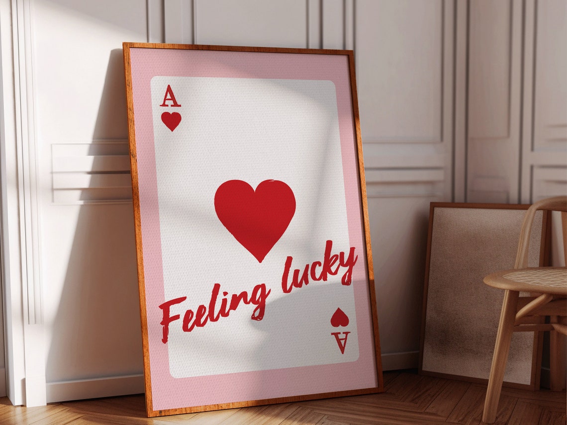Feeling Lucky Ace Of Hearts Pink Retro Playing Card Wall Poster