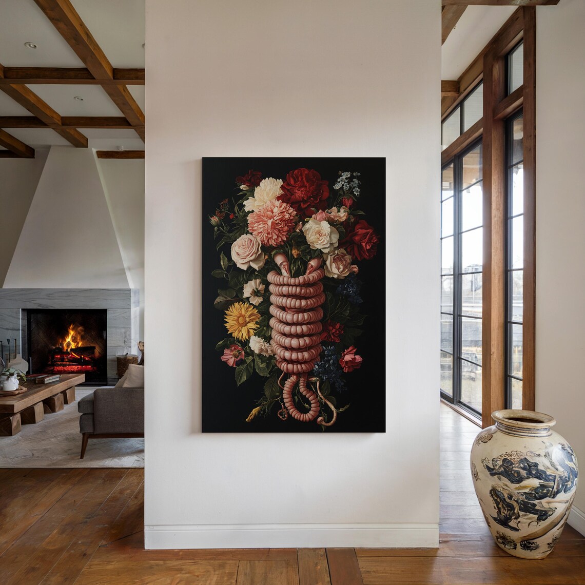 Gothic Floral Anatomy Intestine Bouquet Dark Botanical Art Print - Image 2