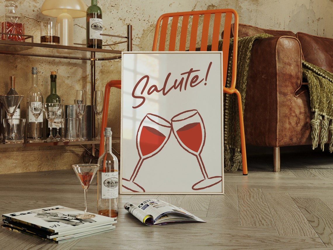 Salute Clinking Wine Glasses Italian Toast Retro Bar Kitchen Poster - Image 2