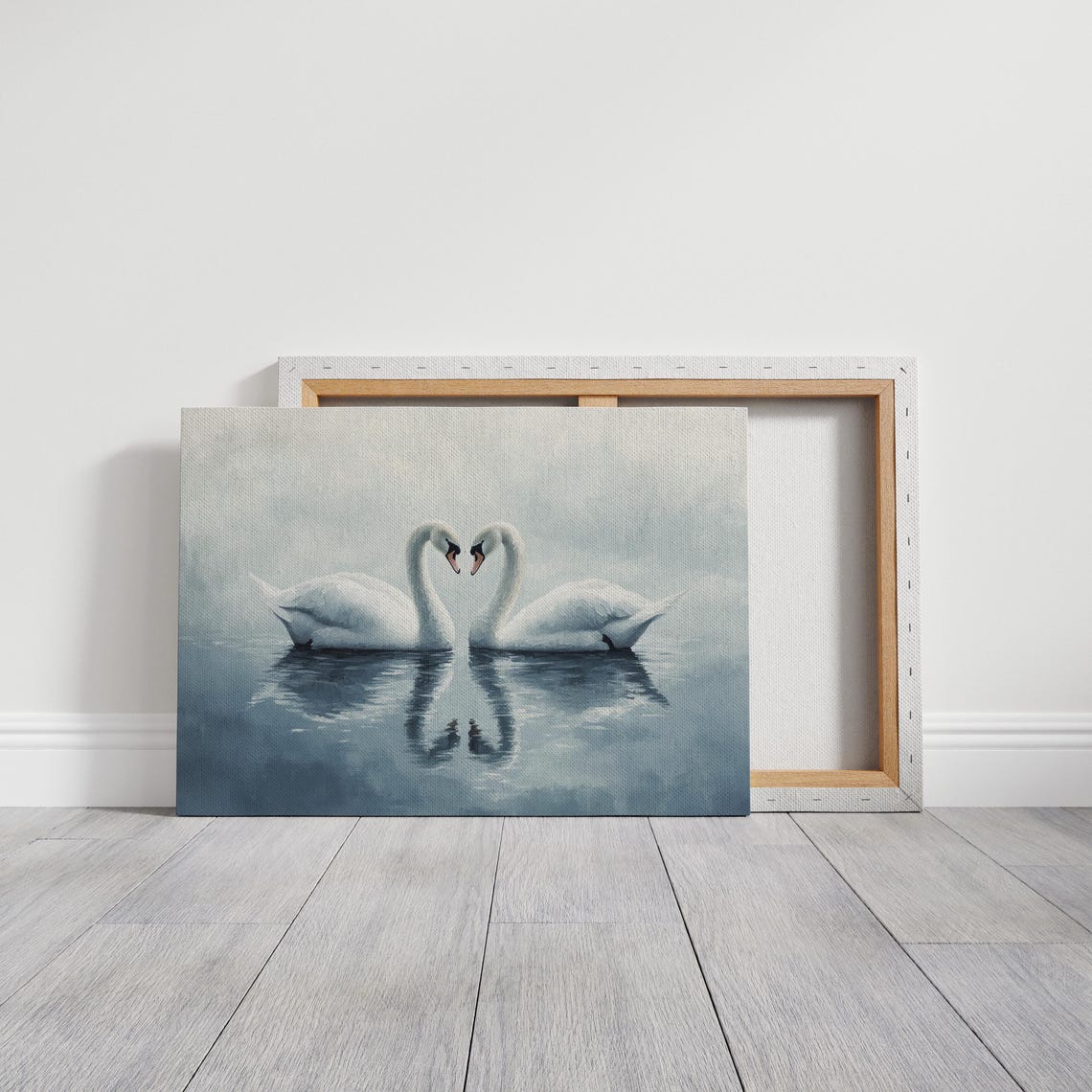 Two Swans Forming Heart Shape Misty Lake Romantic Animal Art Poster - Image 5