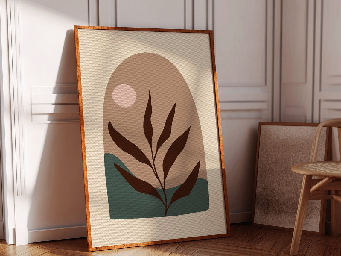 Cream Taupe Arch Botanical Leaf Abstract Minimalist Wall Poster - Image 2