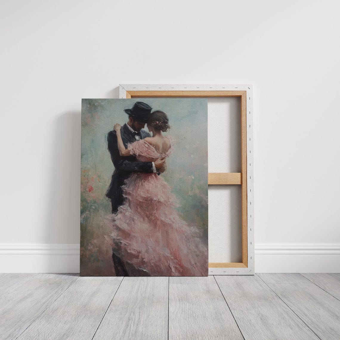 Romantic Couple Dancing Pink Gown Impressionist Love Art Print - Image 2