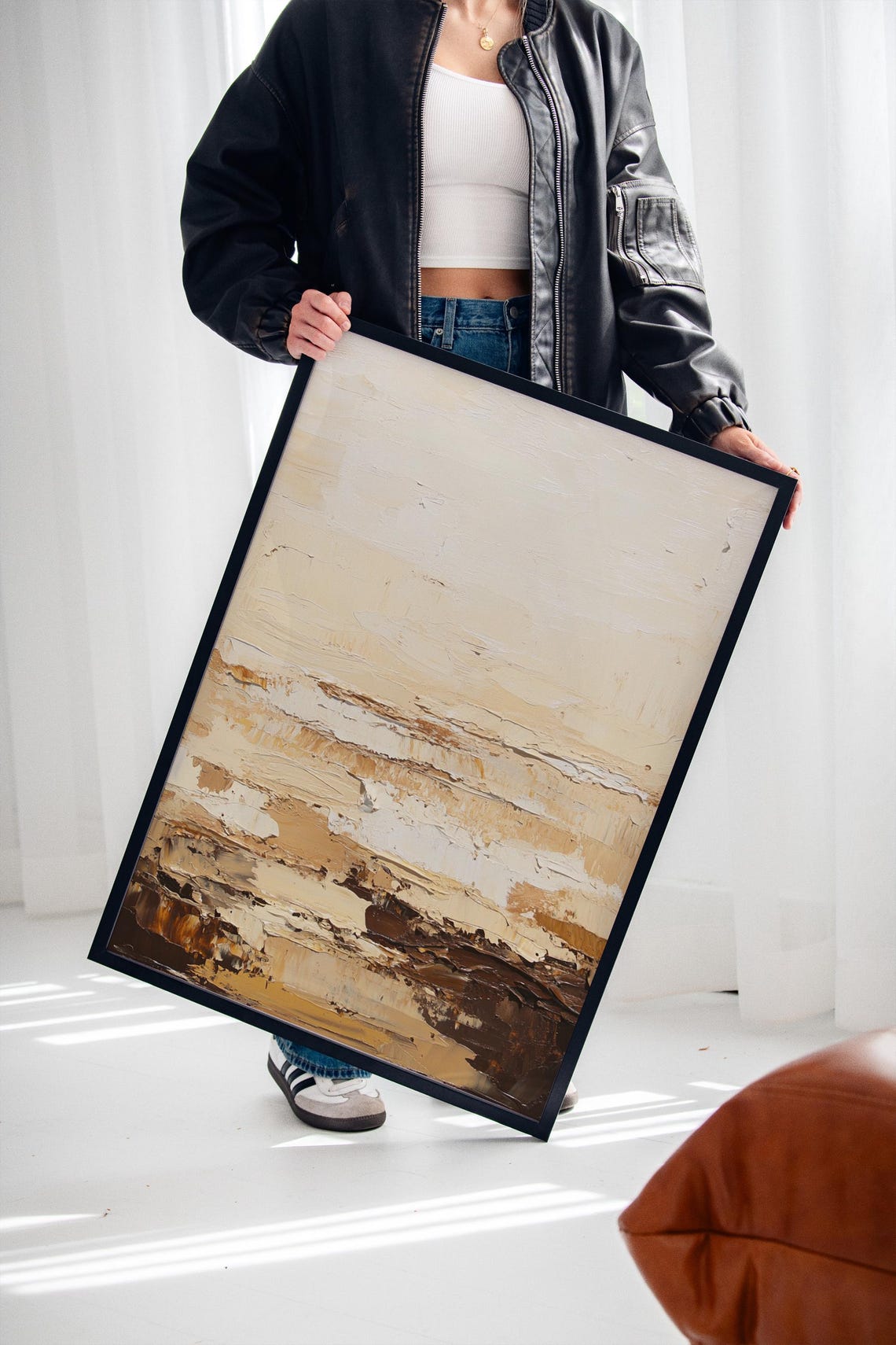 Earth Tone Desert Abstract Textured Landscape Oil Painting Minimalist Neutral Wall Art For Modern Boho Or Rustic Decor - Image 2