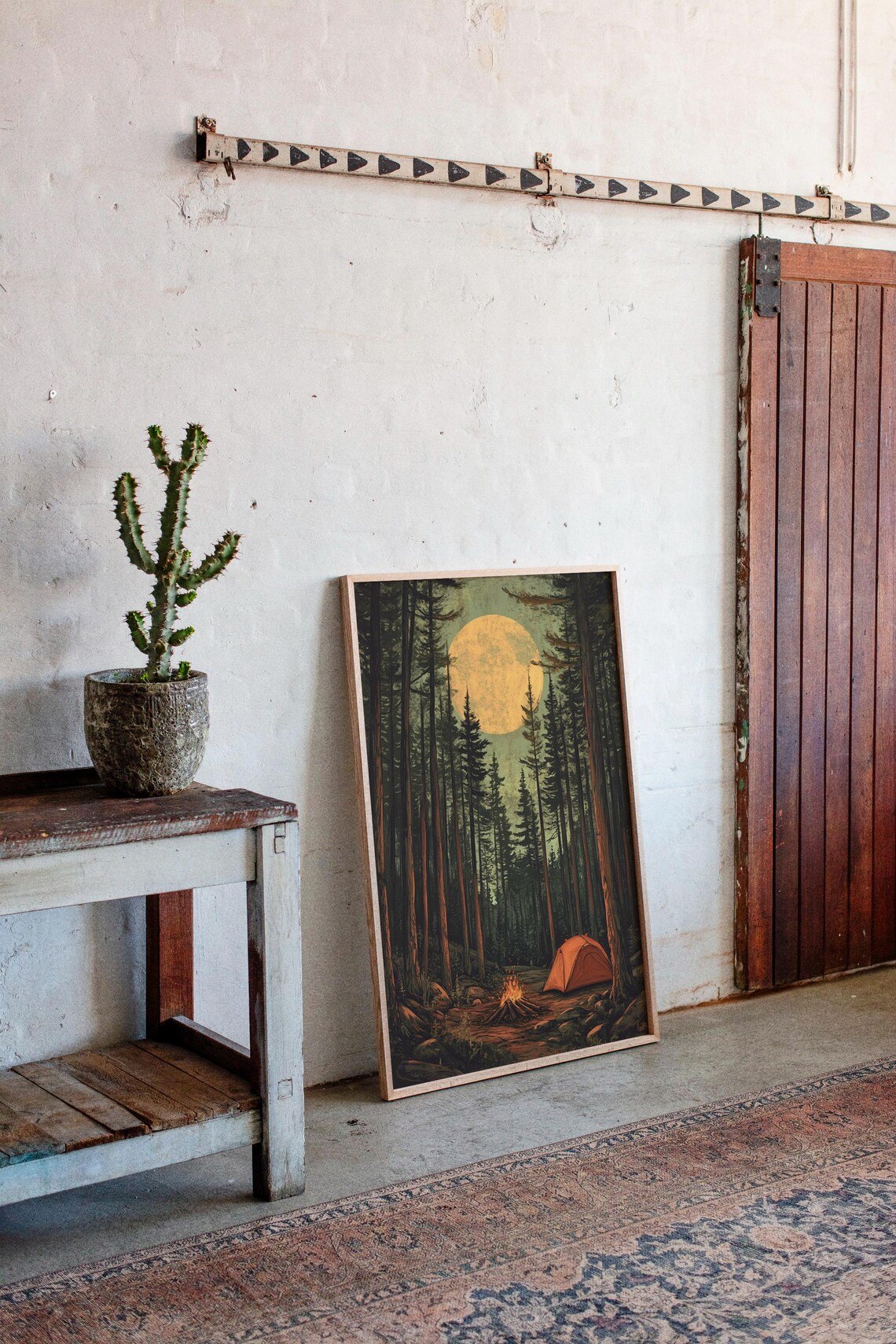 Full Moon Camping, Rustic Night Forest Adventure Art - Image 3