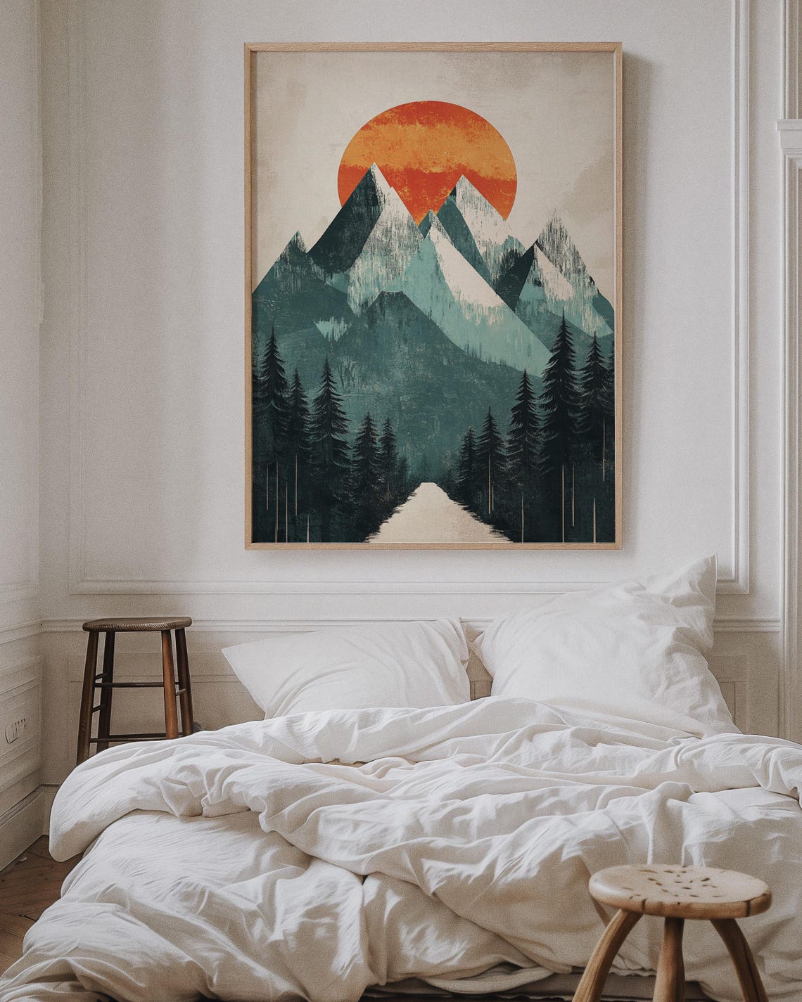 Retro Mountain Road Print Abstract Sunset Landscape Modern Nature Wall Art Rustic Adventure Decor Geometric Wilderness Poster - Image 5