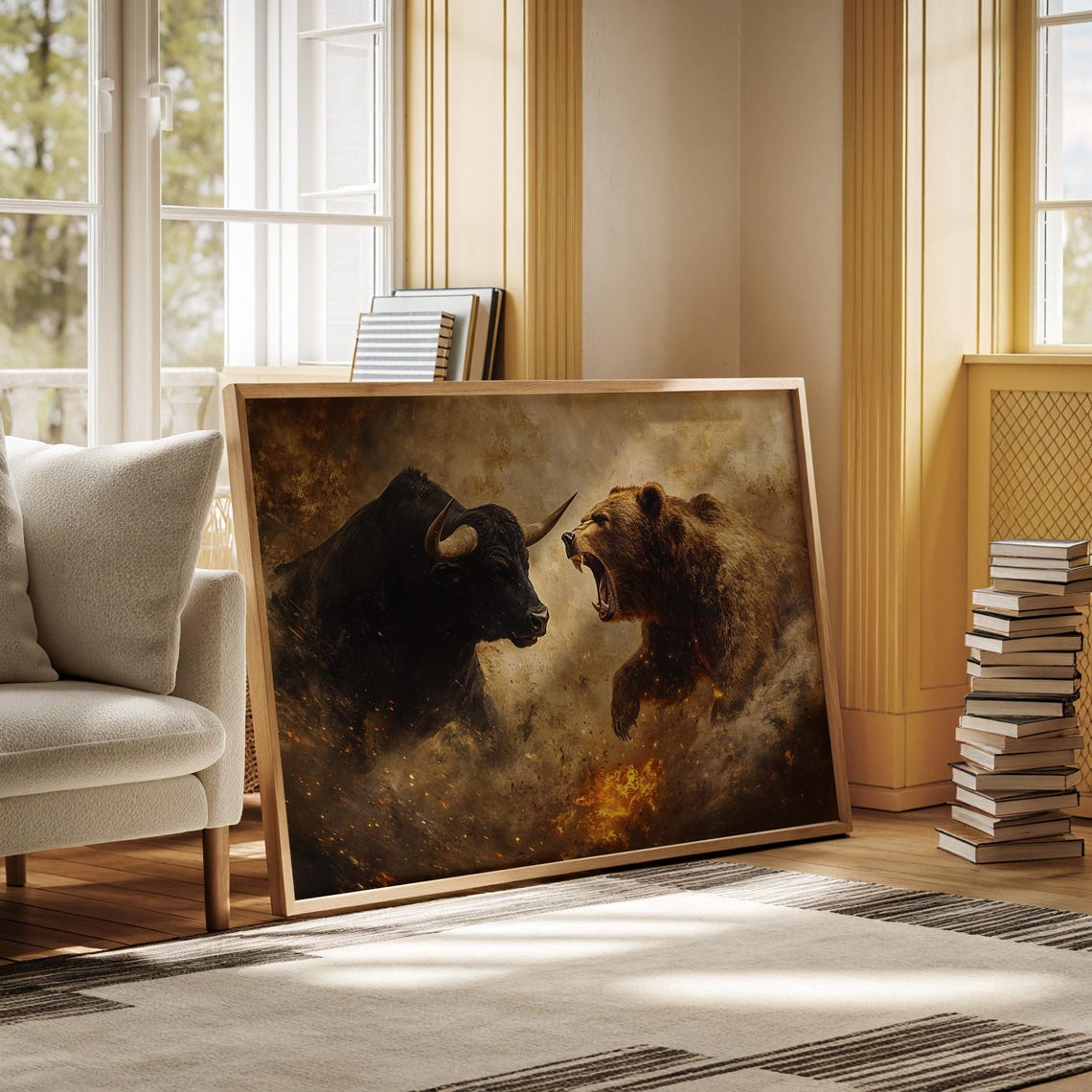 Bull Vs Bear Fierce Clash Golden Dust Finance Symbol Wall Art - Image 4