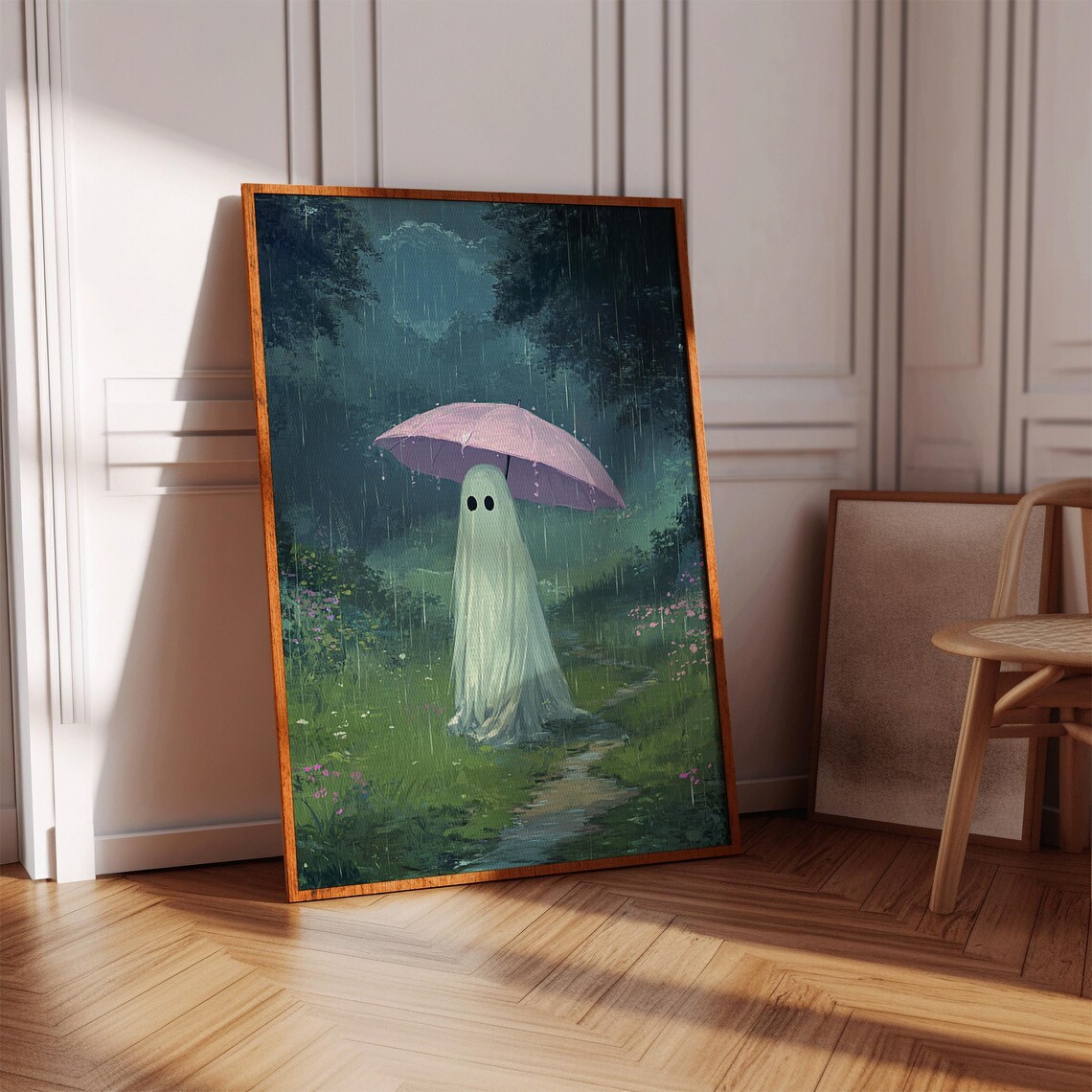 Ghost With Pink Umbrella, Moody Forest Art Print - Image 4