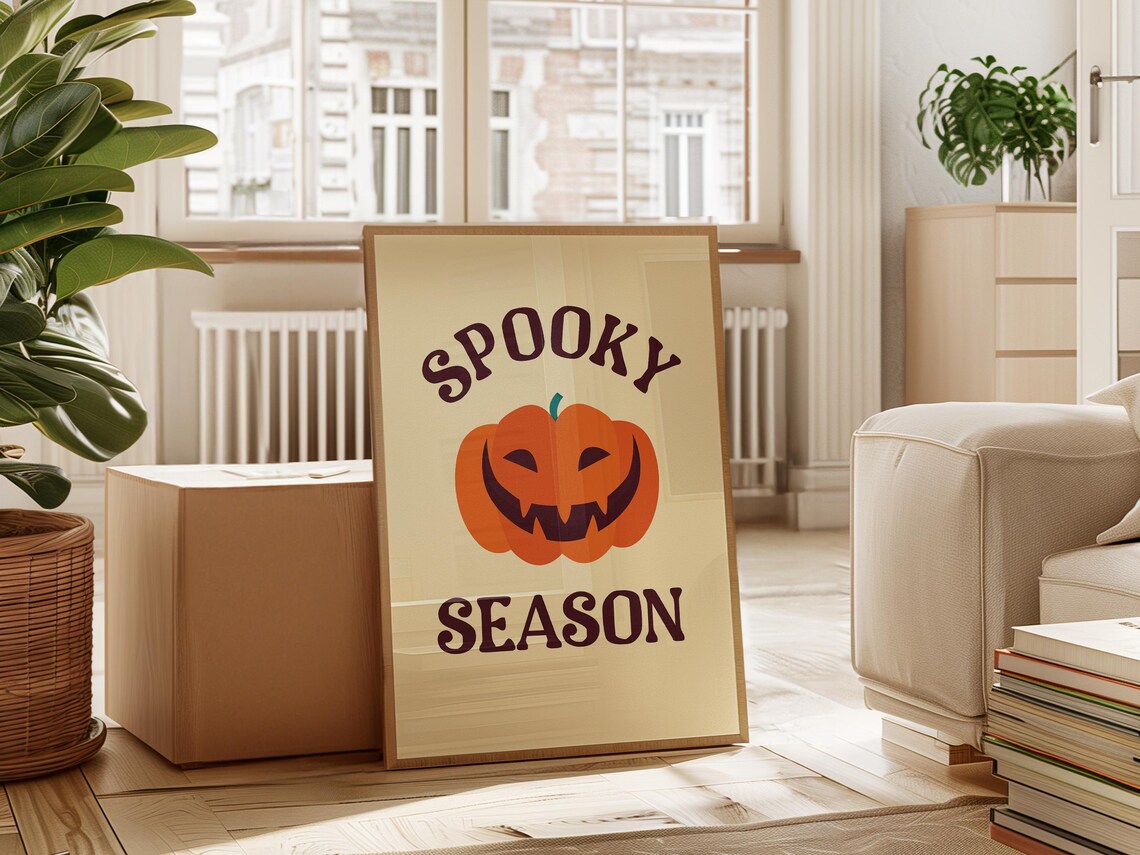 Spooky Season Jack O Lantern Retro Halloween Pumpkin Wall Art Poster - Image 2