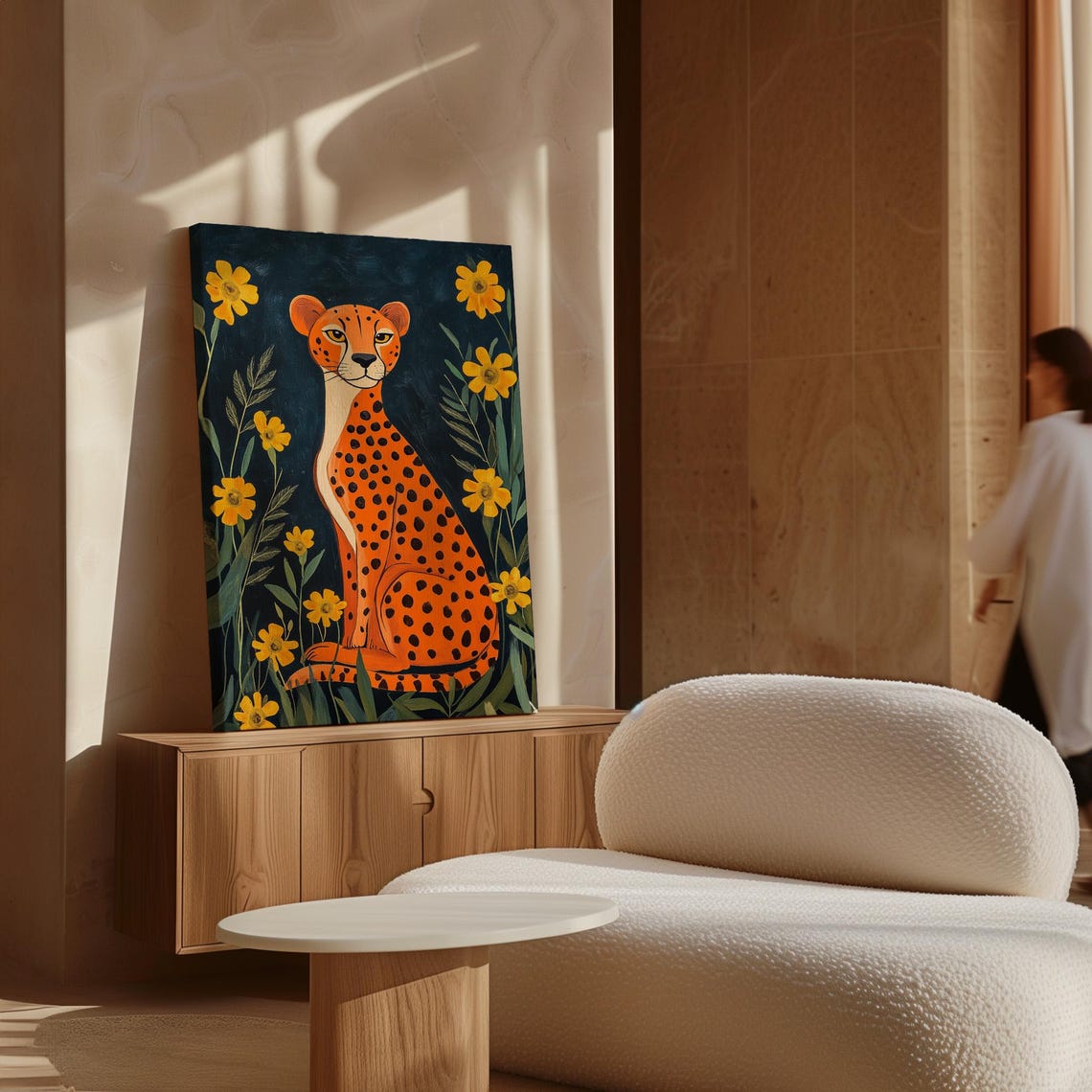 Vibrant Cheetah Art Print With Yellow Flowers Bold Jungle Inspired Wall Decor - Image 5