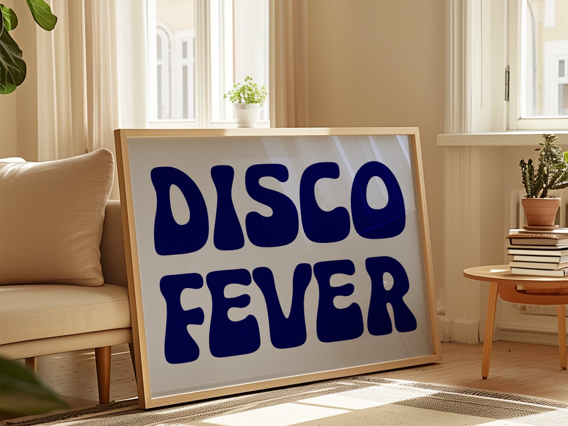Disco Fever Bold Navy Retro Groovy Typography Minimalist Wall Poster