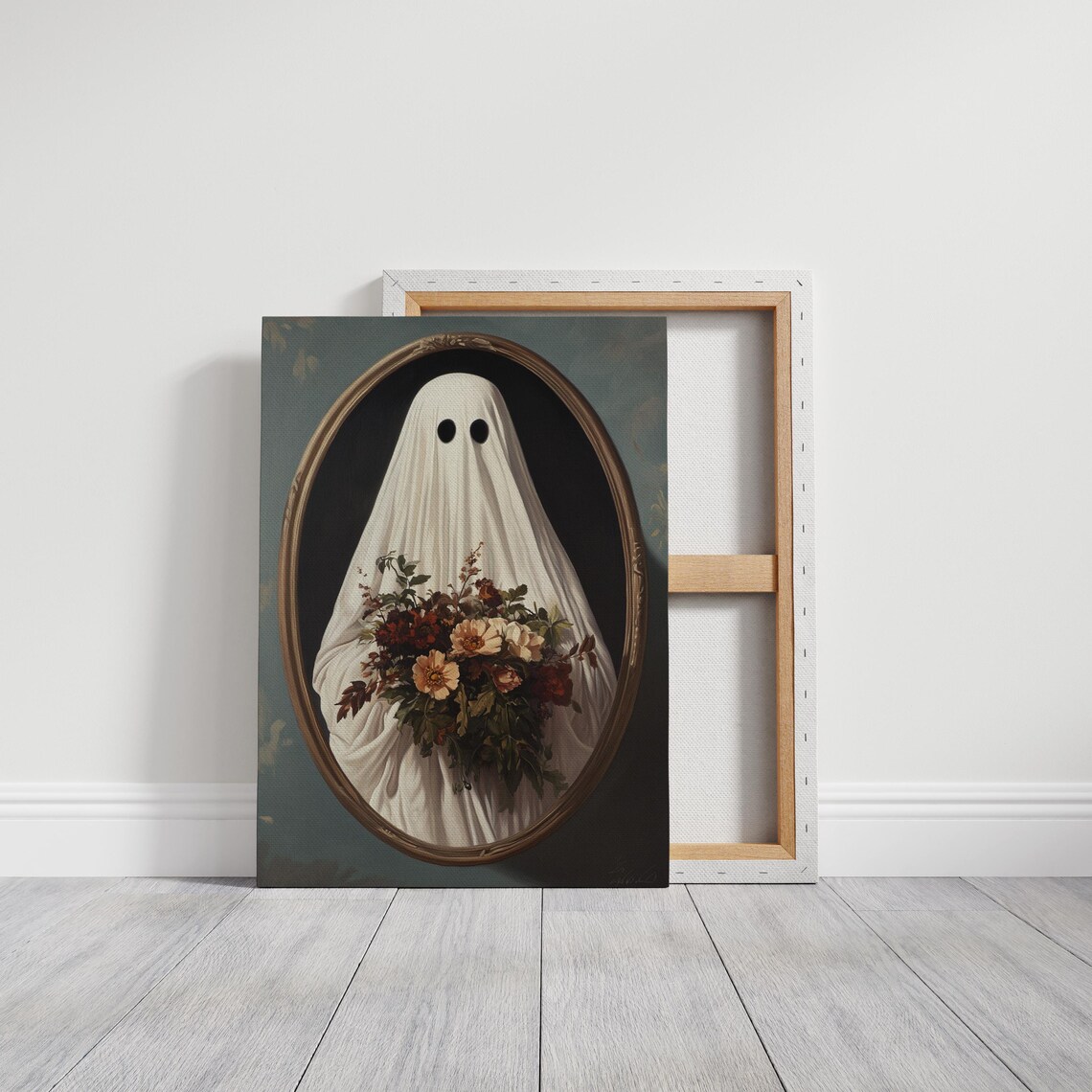 Ghost With Flowers, Vintage Oval Portrait Style - Image 3