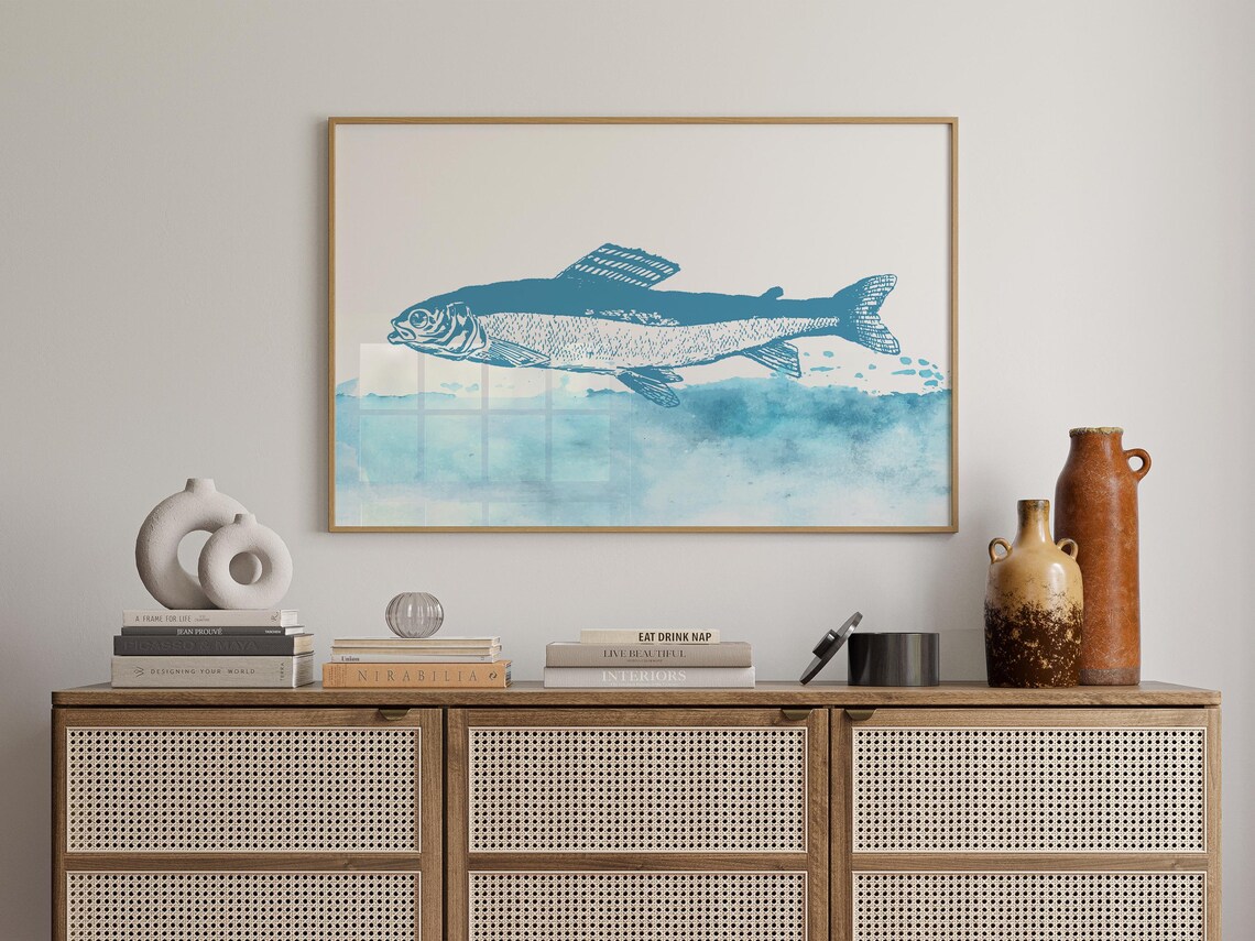 Single Fish Watercolor Coastal Wall Art Ocean Inspired Print For Beach House Kitchen Or Nautical Decor - Image 2