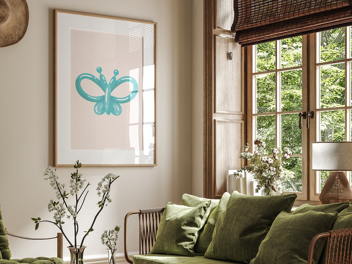 Teal Balloon Animal Butterfly Minimalist Boho Style Modern Wall Art - Image 2