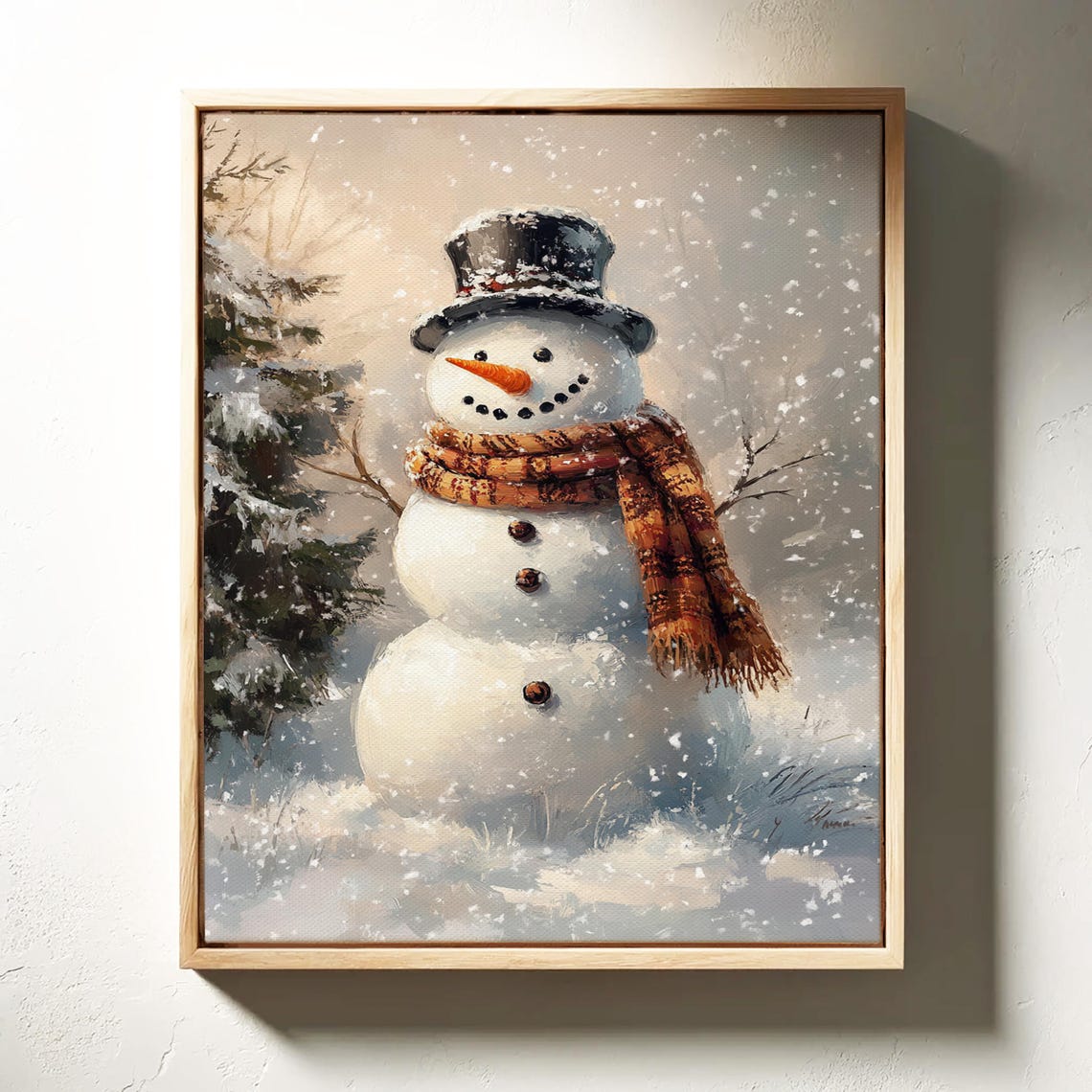 Vintage Snowman In Top Hat And Scarf Amid Falling Snow Holiday Poster - Image 3