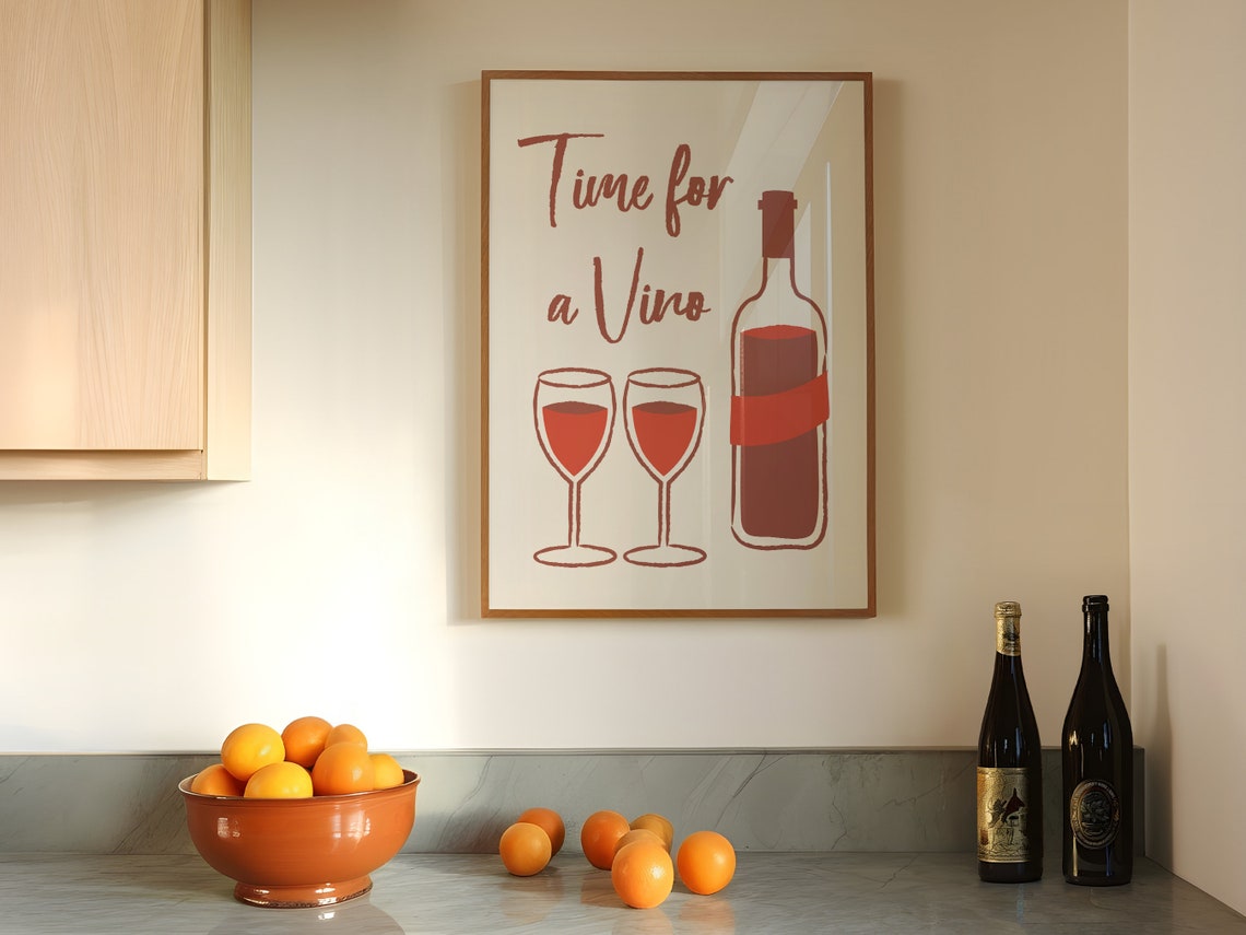Time for a Vino Retro Script Wine Quote Bar Cart Kitchen Wall Art - Image 2