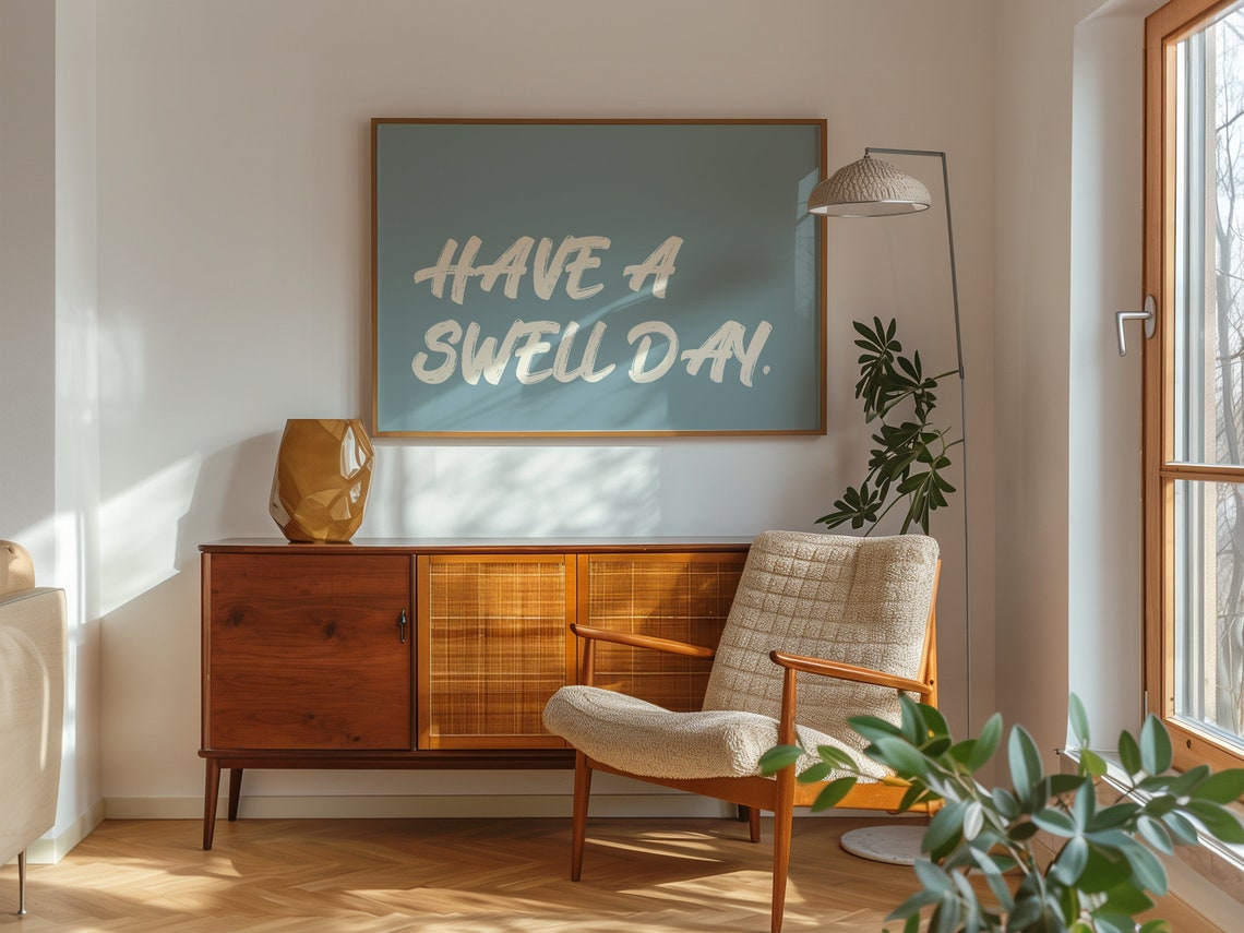 Have A Swell Day Quote White Script Coastal Blue Wall Poster - Image 4