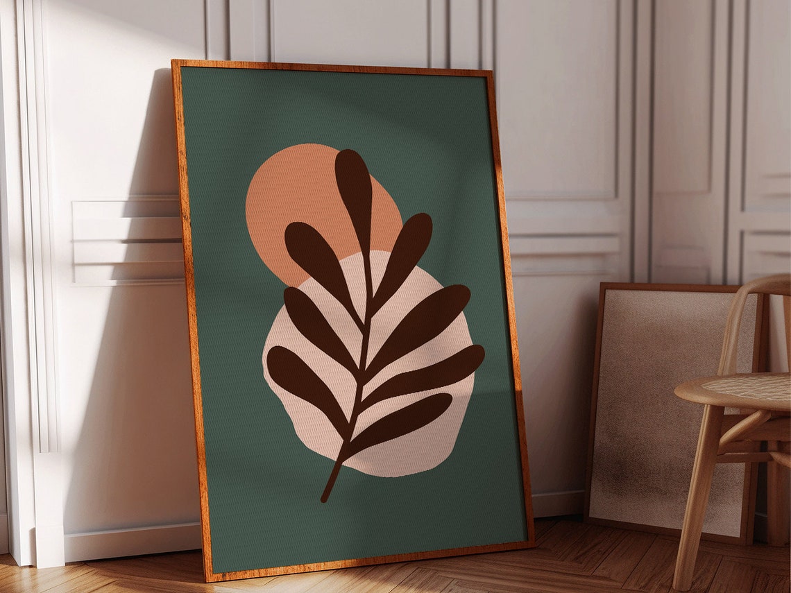 Deep Sage Blush Circle Leaf Botanical Minimalist Boho Art Poster - Image 2