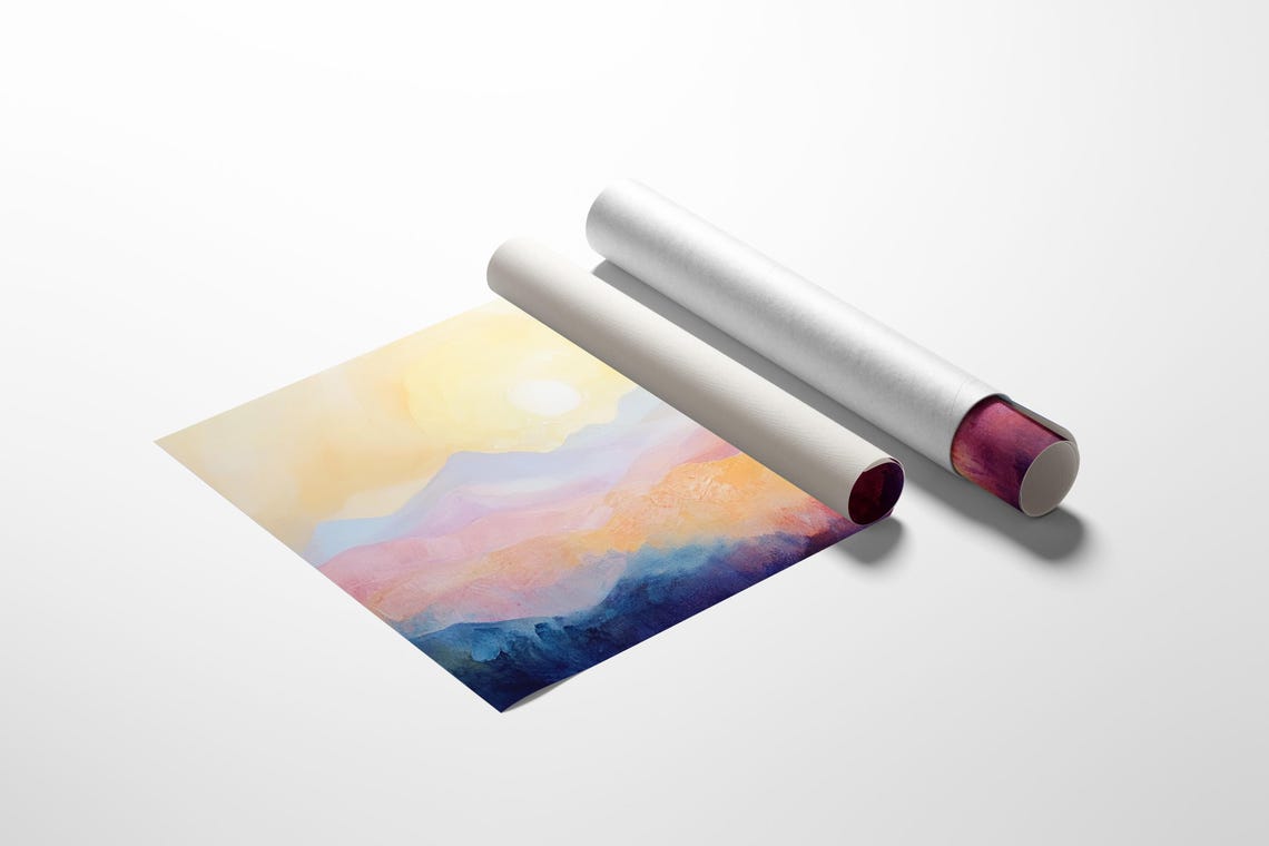 Soft Sunrise Over Abstract Mountains Warm Pastel Landscape Art Print For Serene And Modern Home Decor - Image 2