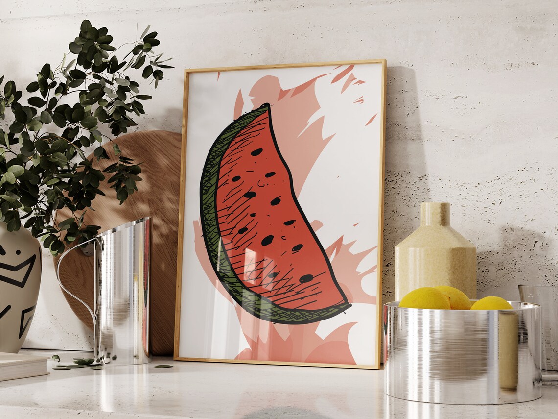 Watermelon Fruit Kitchen Wall Art Boho Minimalist Prints Modern Art Kitchen Prints Art Physical Poster Print Shipped To You
