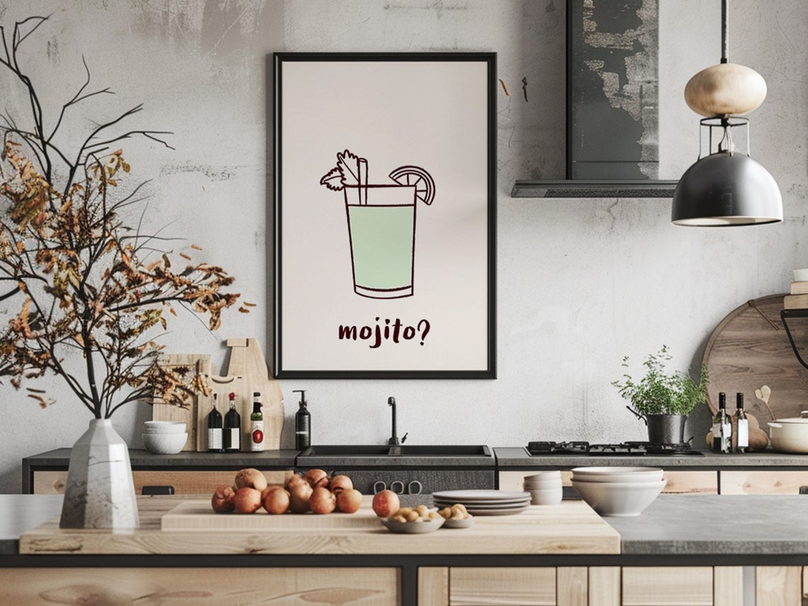 Mojito Mint Lime Tall Glass Pale Green Fresh Zesty Kitchen Art Poster - Image 2