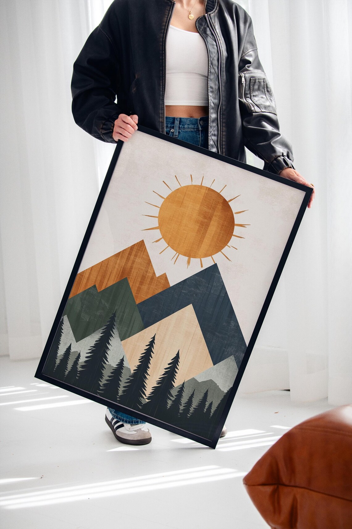 Modern Geometric Mountain Poster, Minimalist Landscape - Image 2
