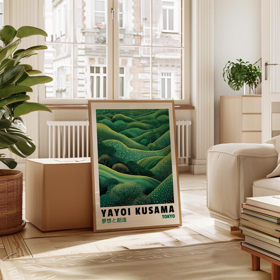 Yayoi Kusama Inspired Green Landscape, Modern Japanese Art - Image 4