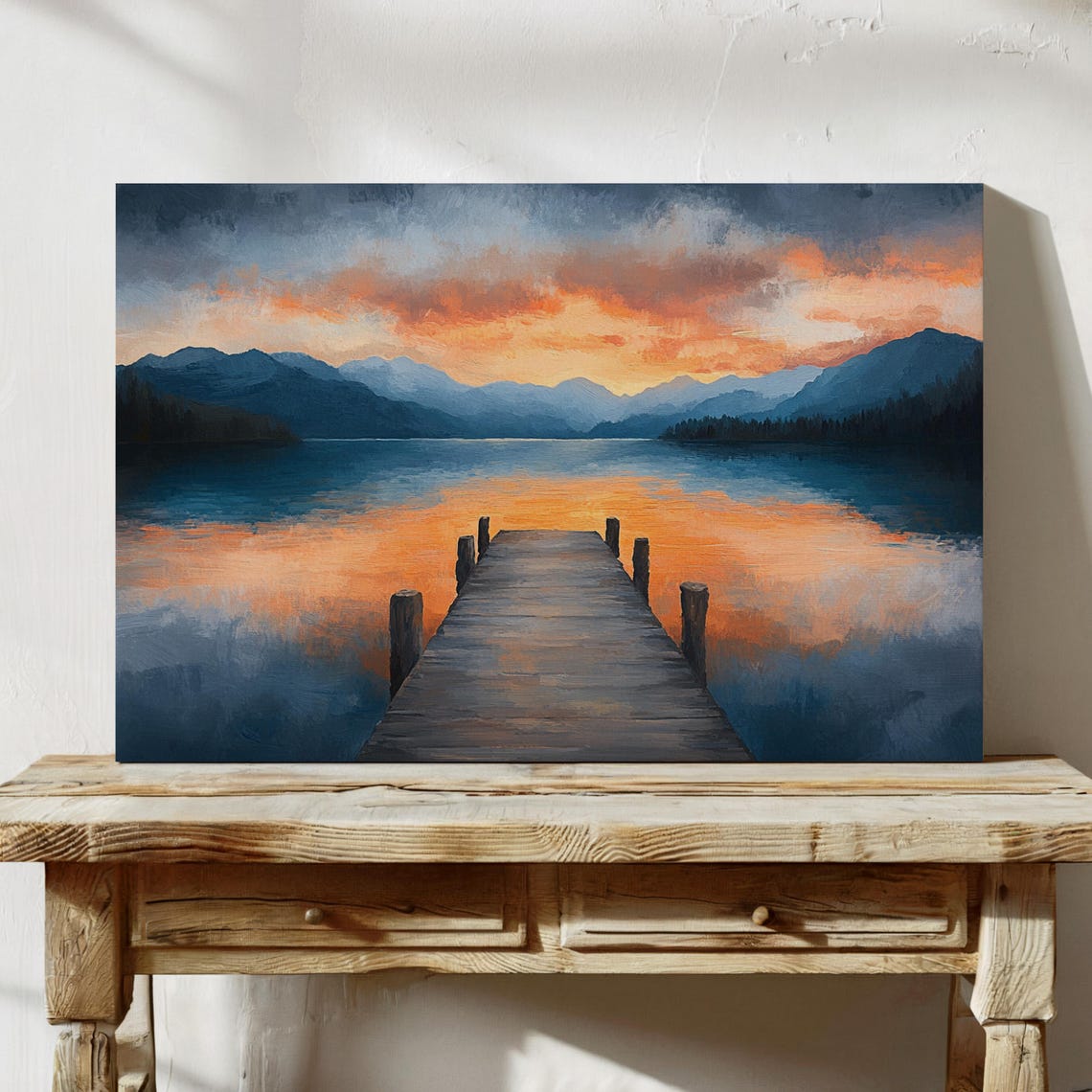 Serene Lakeside Sunset With Mountain Reflections Wall Art Print Peaceful Nature Landscape Painting For Wall Decor - Image 5