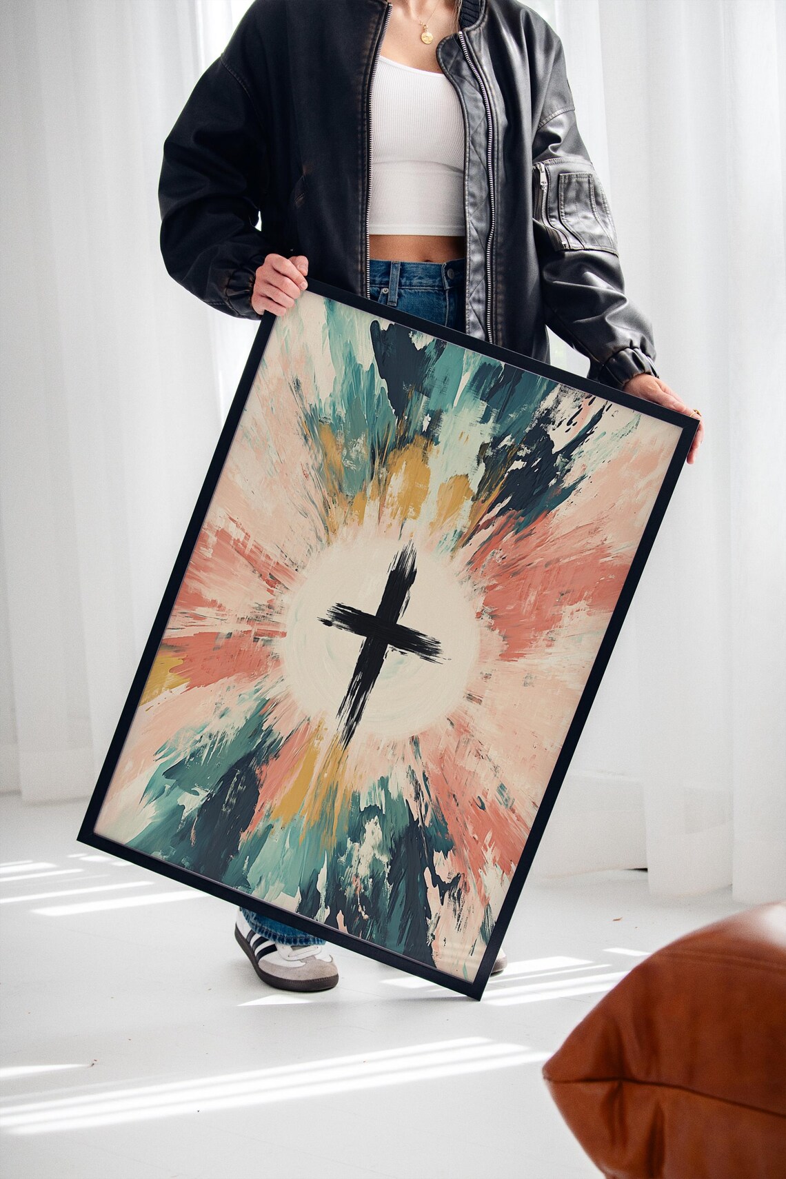 Abstract Cross Radiance, Modern Christian Faith Decor - Image 3