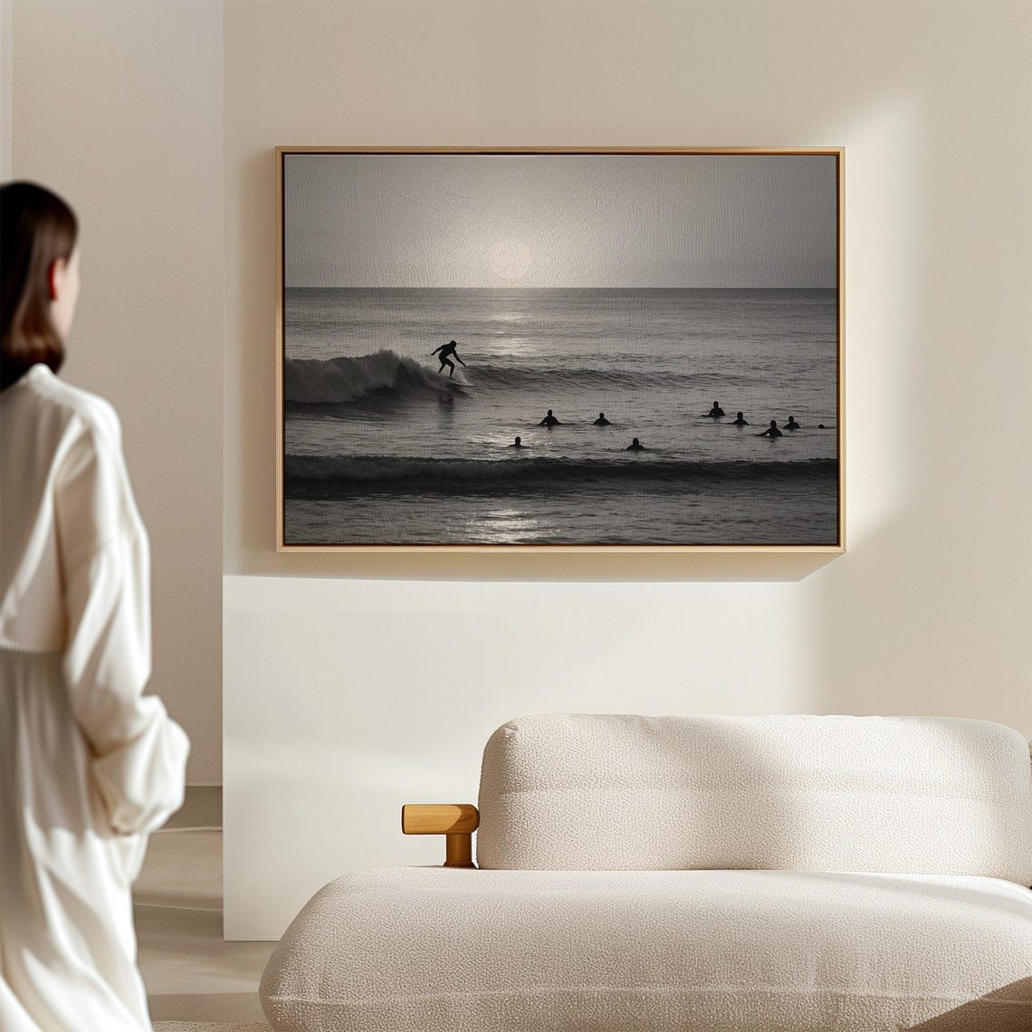 Surfer Riding Wave At Sunset, Minimalist Surf Decor - Image 3