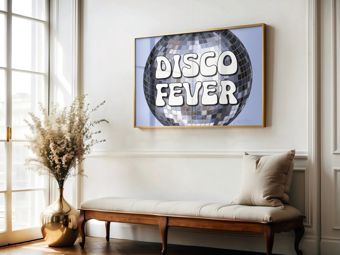 Disco Fever Retro Groovy Typography Silver Mirror Ball Poster - Image 4