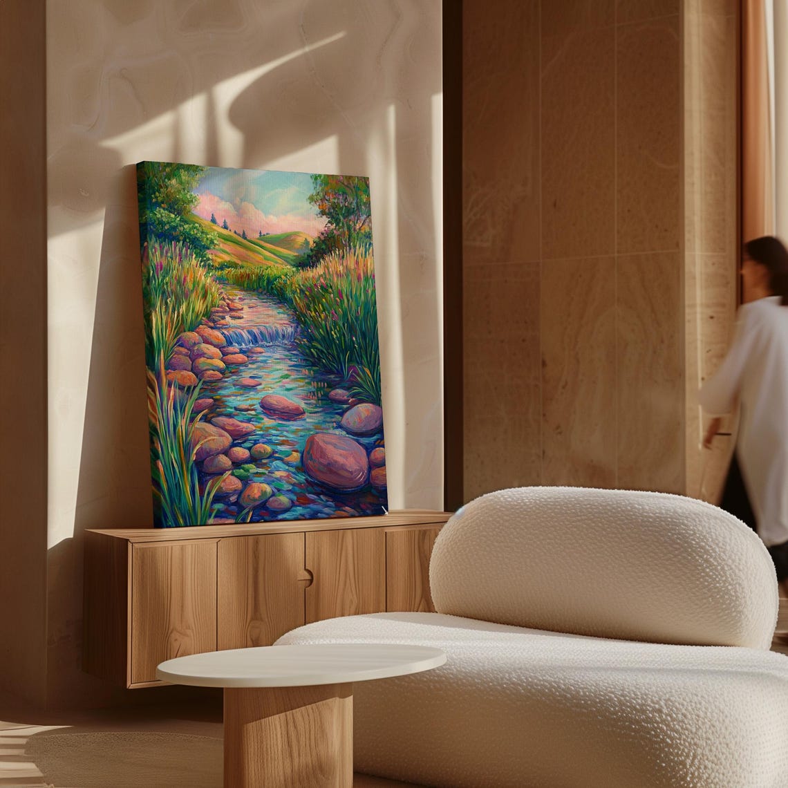 Serene Stream Landscape Painting Style Prints Vibrant Nature Scene With Flowing Water And Lush Greenery - Image 5