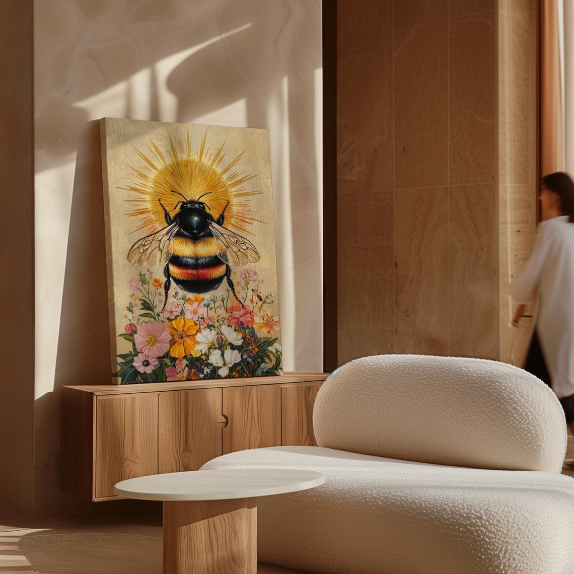 Radiant Bumblebee Sun Halo Colorful Botanical Flower Wall Art - Image 2