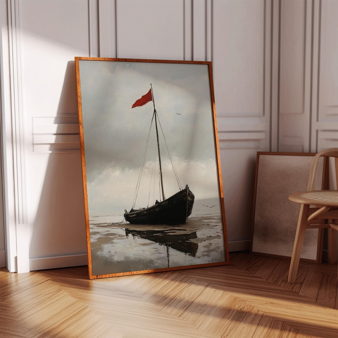 Moody Sailboat Seascape, Vintage Coastal Decor - Image 4