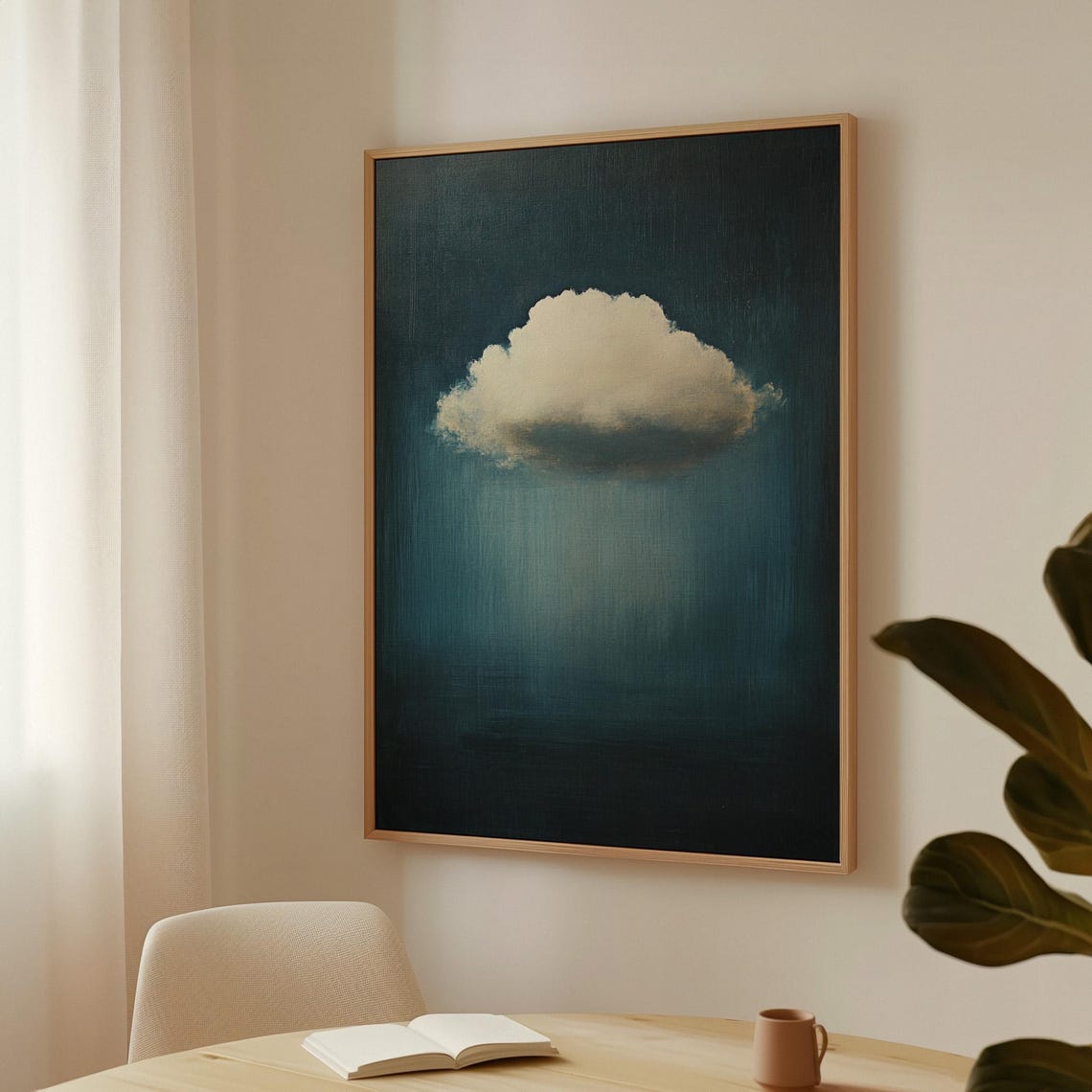 Minimalist Cloud Painting Abstract Sky Wall Art Moody Blue Rain Print Atmospheric Dreamy Decor Surreal Cloudscape Artwork - Image 5