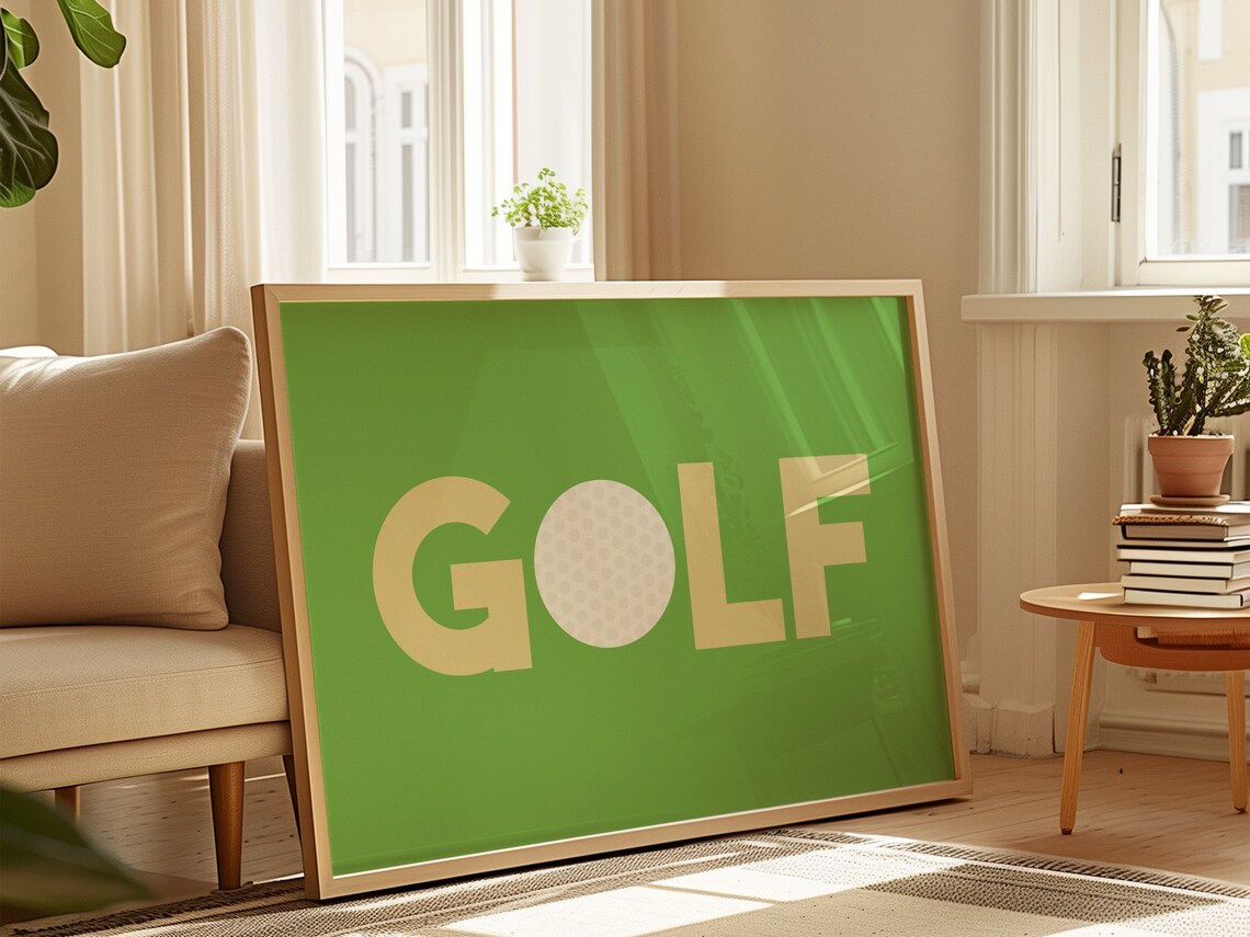 Retro Golf Ball Typography Green Cream Minimalist Sports Wall Poster
