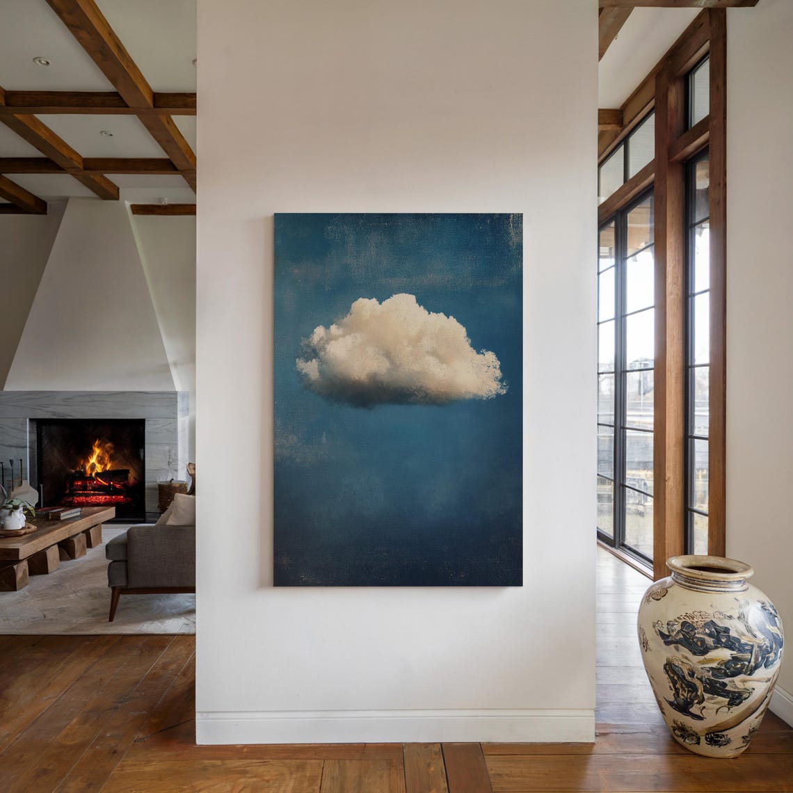 Minimalist Cloud Painting Dreamy Sky Wall Art Soft Blue Aesthetic Print Floating Cloudscape Decor - Image 2