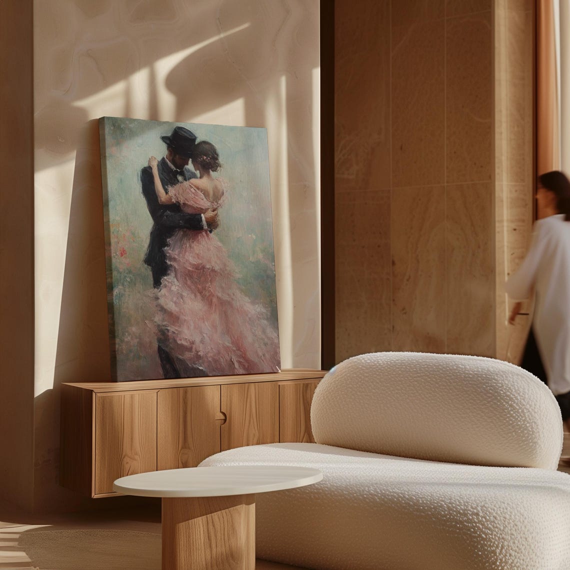 Romantic Couple Dancing Pink Gown Impressionist Love Art Print - Image 3